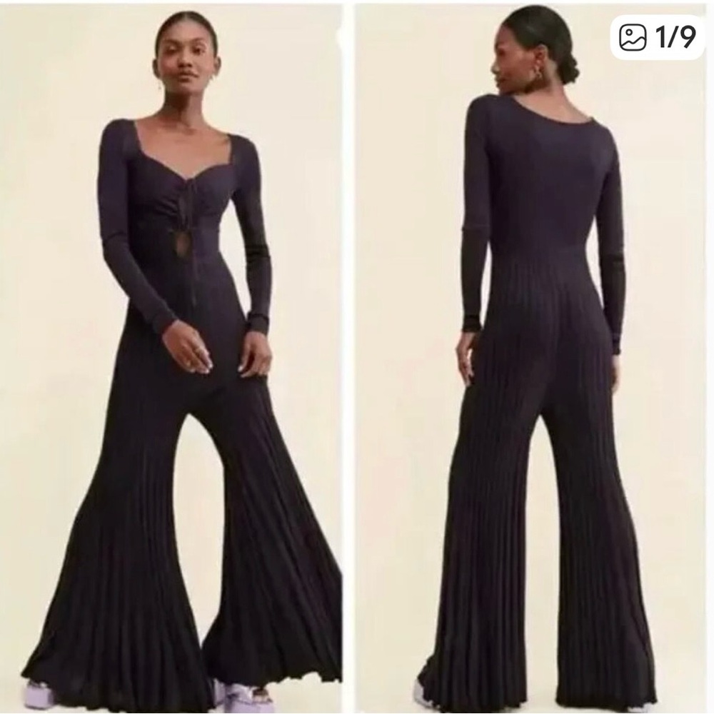 Free People Elegant deep purple Wide-Leg Jumpsuit